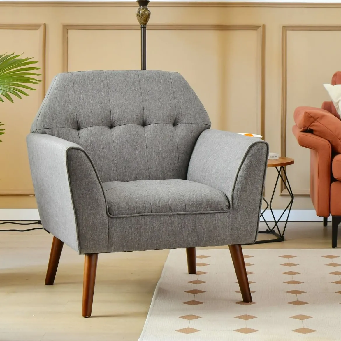 Modernes Einzelsofa Polstersessel mit Gummiholzbeinen Loungesessel mit Rückenlehne 76 x 74 x 84 cm Grau