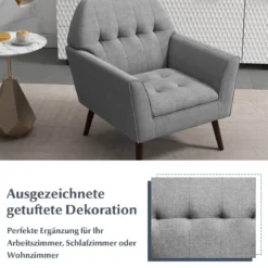 Modernes Einzelsofa Polstersessel mit Gummiholzbeinen Loungesessel mit Rückenlehne 76 x 74 x 84 cm Grau