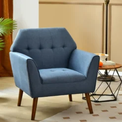 Modernes Einzelsofa Polstersessel mit Gummiholzbeinen Loungesessel mit Rückenlehne 76 x 74 x 84 cm Blau