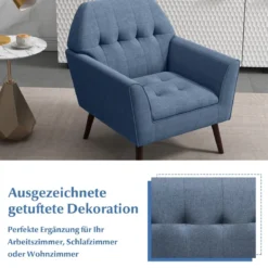 Modernes Einzelsofa Polstersessel mit Gummiholzbeinen Loungesessel mit Rückenlehne 76 x 74 x 84 cm Blau