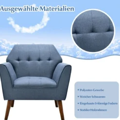 Modernes Einzelsofa Polstersessel mit Gummiholzbeinen Loungesessel mit Rückenlehne 76 x 74 x 84 cm Blau