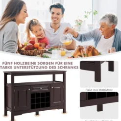 Modernes Esszimmerbuffet mit Kreuzförmigem Weinregal Offenem Regal 2 Schränken & Schublade Braun