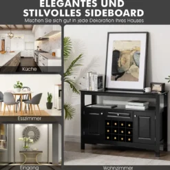 Modernes Esszimmerbuffet mit Weinregal und Schränken & Schublade 117 x 40,5 x 82,5 cm Schwarz