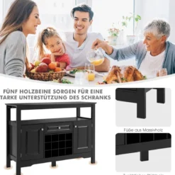 Modernes Esszimmerbuffet mit Weinregal und Schränken & Schublade 117 x 40,5 x 82,5 cm Schwarz