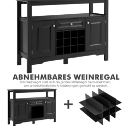 Modernes Esszimmerbuffet mit Weinregal und Schränken & Schublade 117 x 40,5 x 82,5 cm Schwarz