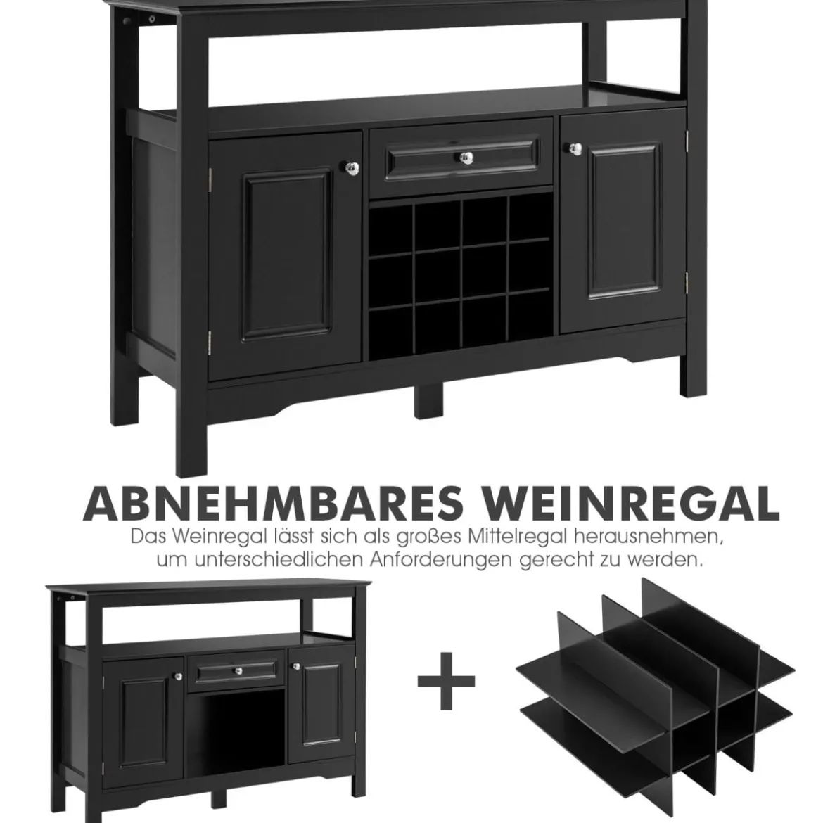 Modernes Esszimmerbuffet mit Weinregal und Schränken & Schublade 117 x 40,5 x 82,5 cm Schwarz