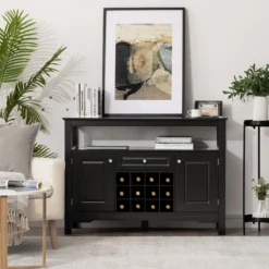 Modernes Esszimmerbuffet mit Weinregal und Schränken & Schublade 117 x 40,5 x 82,5 cm Schwarz