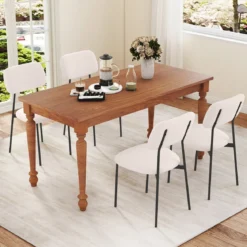 Modernes Esszimmerstuhl-Set 4er Set Küchenstühle aus Leinenstoff mit Metallbeinen Sitz Beige