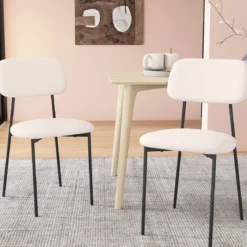 Modernes Esszimmerstuhl-Set 4er Set Küchenstühle aus Leinenstoff mit Metallbeinen Sitz Beige