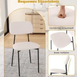 Modernes Esszimmerstuhl-Set 4er Set Küchenstühle aus Leinenstoff mit Metallbeinen Sitz Beige