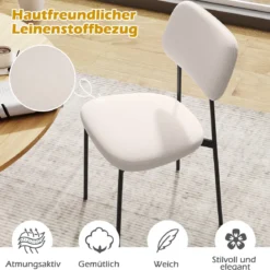 Modernes Esszimmerstuhl-Set 4er Set Küchenstühle aus Leinenstoff mit Metallbeinen Sitz Beige