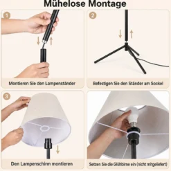 Moderne Stehlampe mit Stoffschirm E 27 Stehleuchte mit Dreifuß-metallgestell & Fußschalter