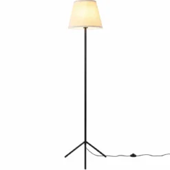 Moderne Stehlampe mit Stoffschirm E 27 Stehleuchte mit Dreifuß-metallgestell & Fußschalter