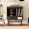 Modern Plattenspieler Ständer Vinylschrank mit Albumhaltern & Schublade Beistellschrank Schwarz