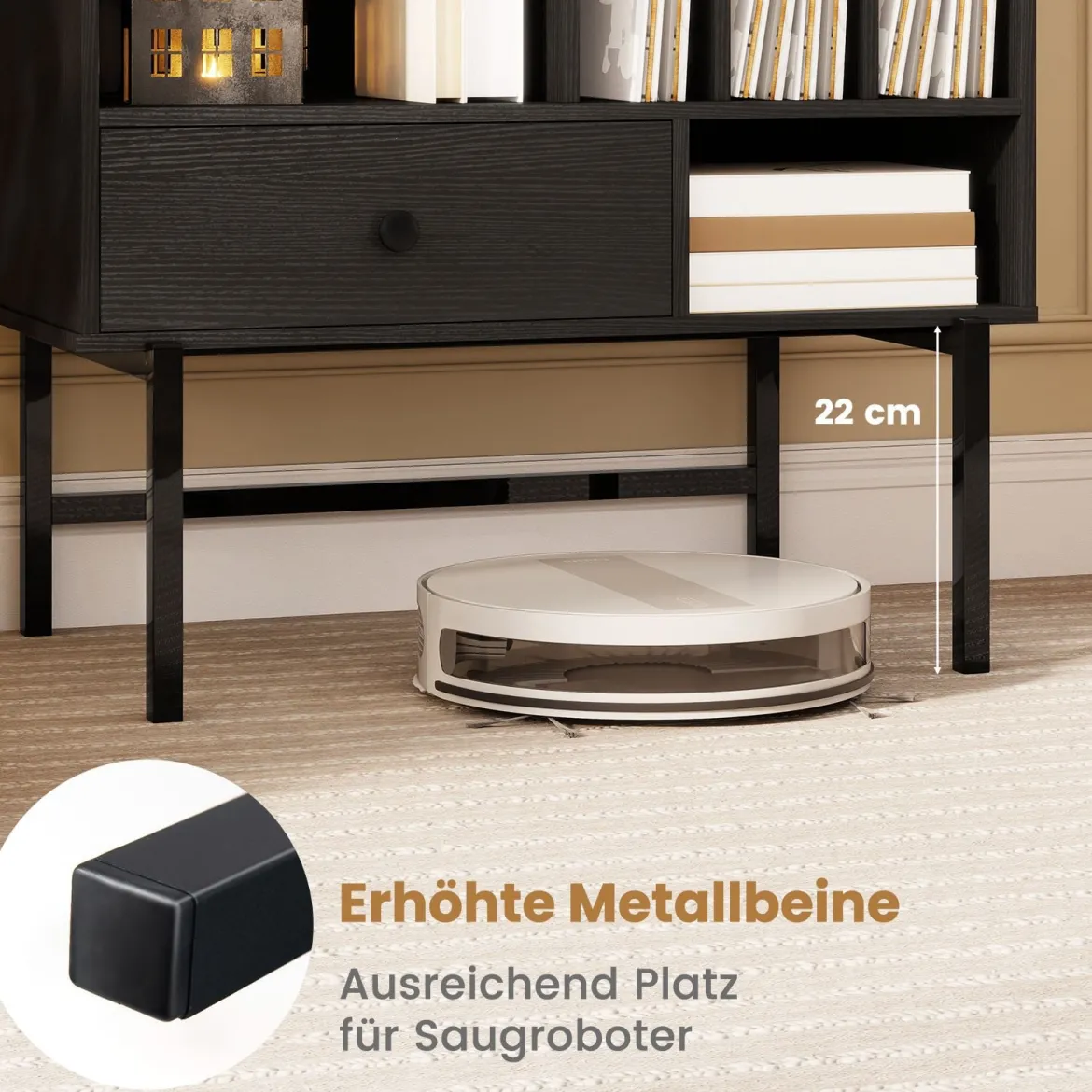 Modern Plattenspieler Ständer Vinylschrank mit Albumhaltern & Schublade Beistellschrank Schwarz
