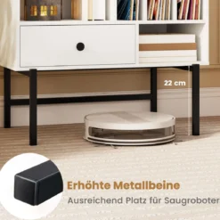 Modern Plattenspieler Ständer Vinylschrank mit Albumhaltern & Schublade Beistellschrank Weiß