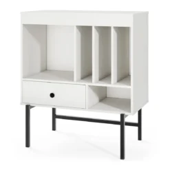 Modern Plattenspieler Ständer Vinylschrank mit Albumhaltern & Schublade Beistellschrank Weiß