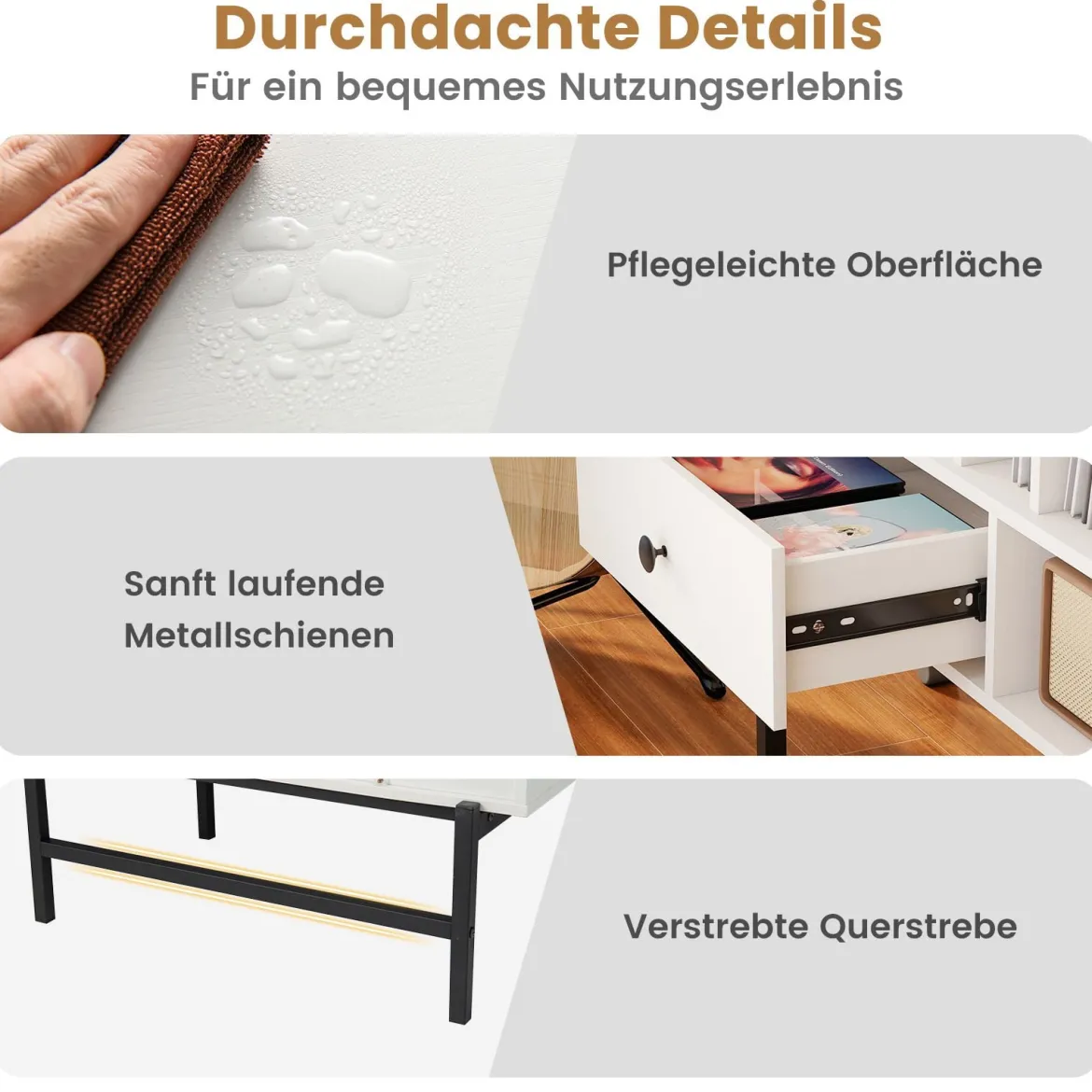 Modern Plattenspieler Ständer Vinylschrank mit Albumhaltern & Schublade Beistellschrank Weiß