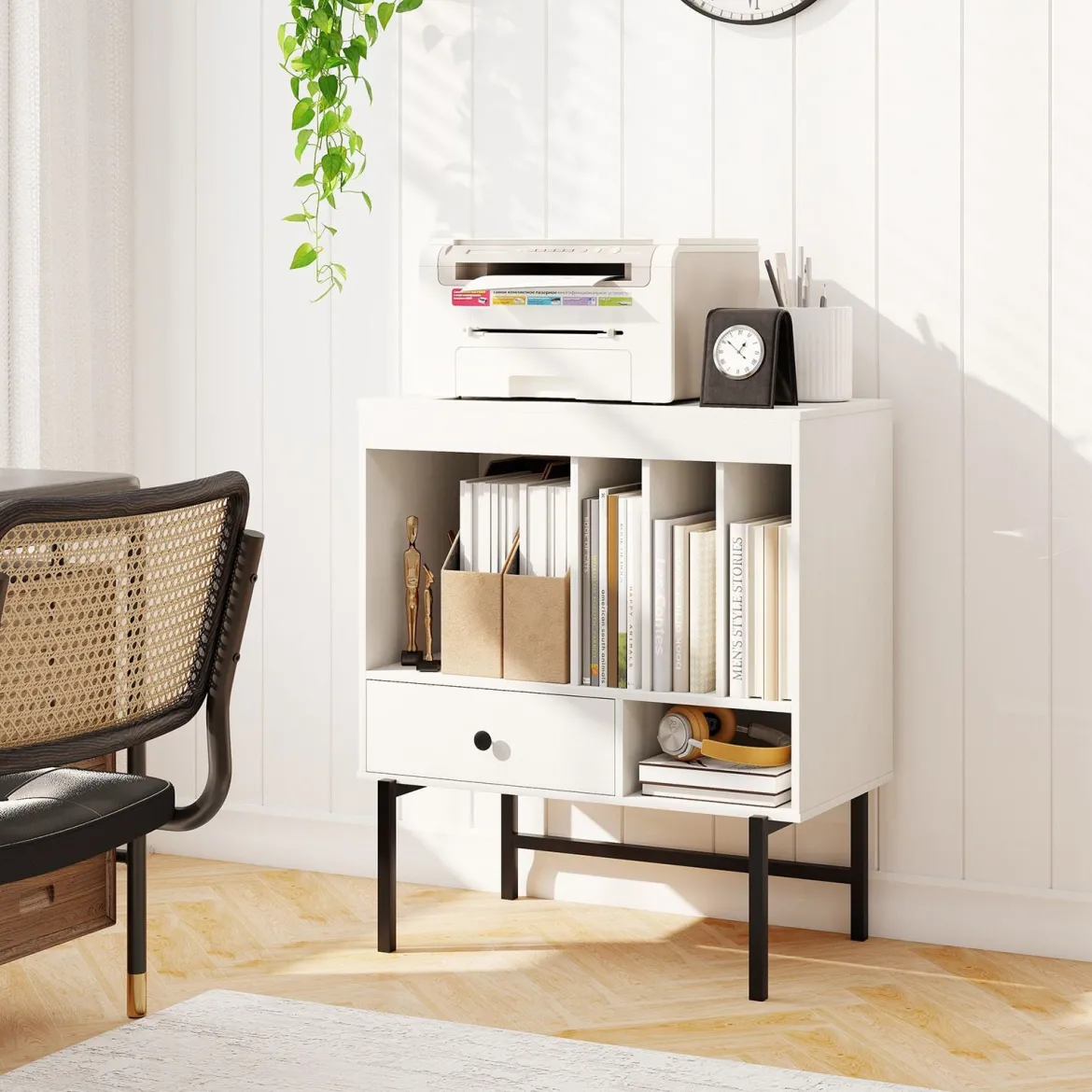 Modern Plattenspieler Ständer Vinylschrank mit Albumhaltern & Schublade Beistellschrank Weiß