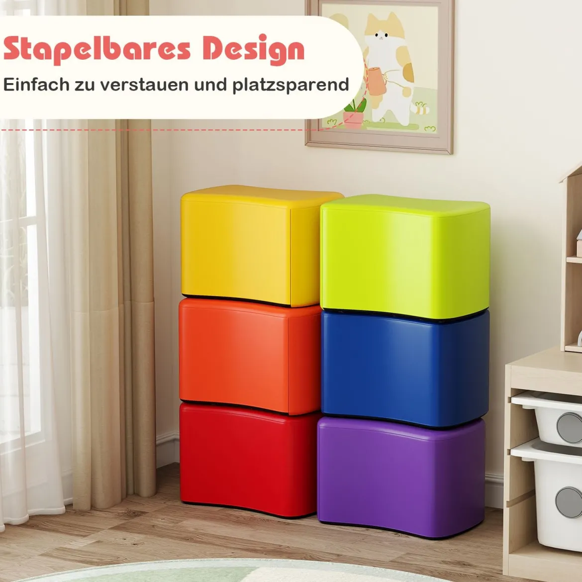 Modulare Hocker für Kinder 6 Schmetterlingshocker mit abnehmbarem Bezug aus Kunstleder Bunt