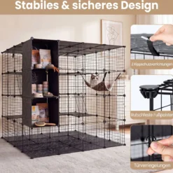 Modularer Katzenkäfig Faltbares Katzengehege mit Laufstall 144 x 144 x 142 cm Schwarz