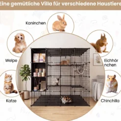 Modularer Katzenkäfig Faltbares Katzengehege mit Laufstall 144 x 144 x 142 cm Schwarz