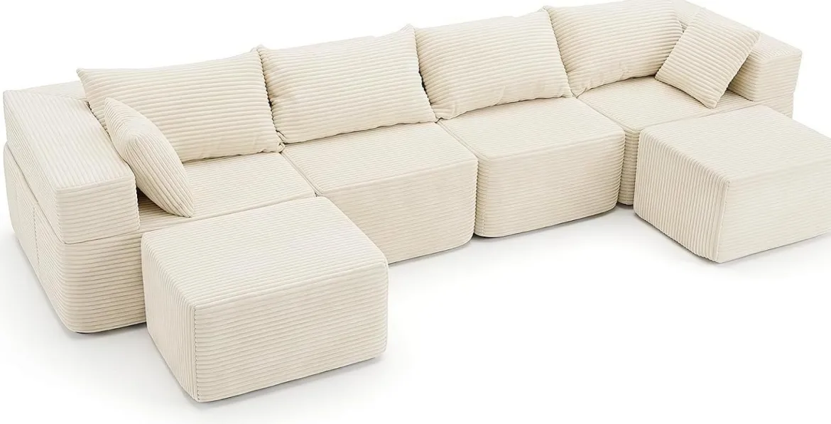 Modulares Cordsofa U-Form/L-Form Modernes Ecksofa mit Abnehmbarem Bezug 333 × 150 × 58 cm