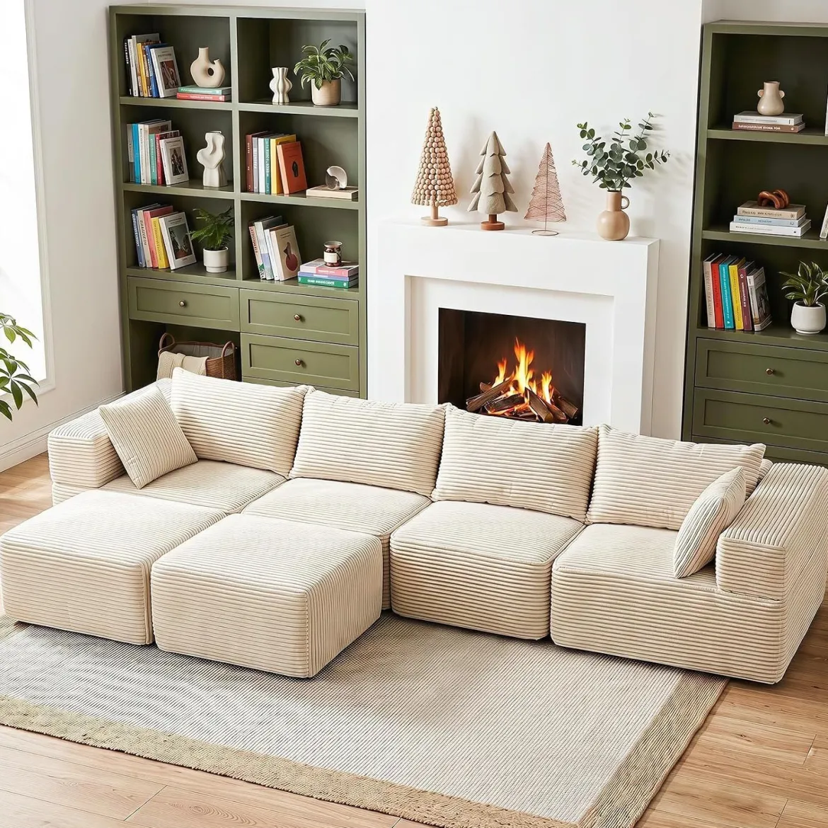 Modulares Cordsofa U-Form/L-Form Modernes Ecksofa mit Abnehmbarem Bezug 333 × 150 × 58 cm