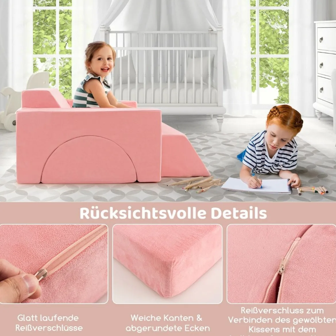 Modulares Kindersofa Spielsofa Modulsofa mit abnehmbarem Bezug 105,5 x 101 x 48 cm Rosa