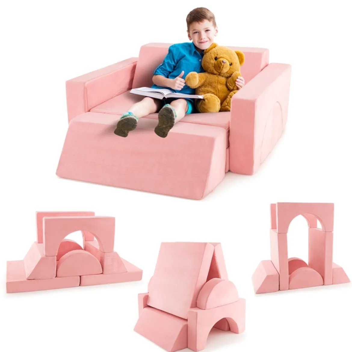 Modulares Kindersofa Spielsofa Modulsofa mit abnehmbarem Bezug 105,5 x 101 x 48 cm Rosa