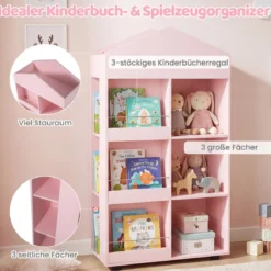 Montessori Kinderregal 116cm Bücherregal Kinder Holz & Spielzeugaufbewahrung Rosa