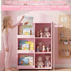 Montessori Kinderregal 116cm Bücherregal Kinder Holz & Spielzeugaufbewahrung Rosa