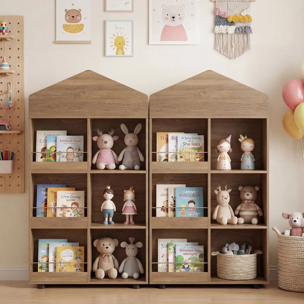 Montessori Kinderregal 116cm Bücherregal Kinder Holz & Spielzeugaufbewahrung Natur