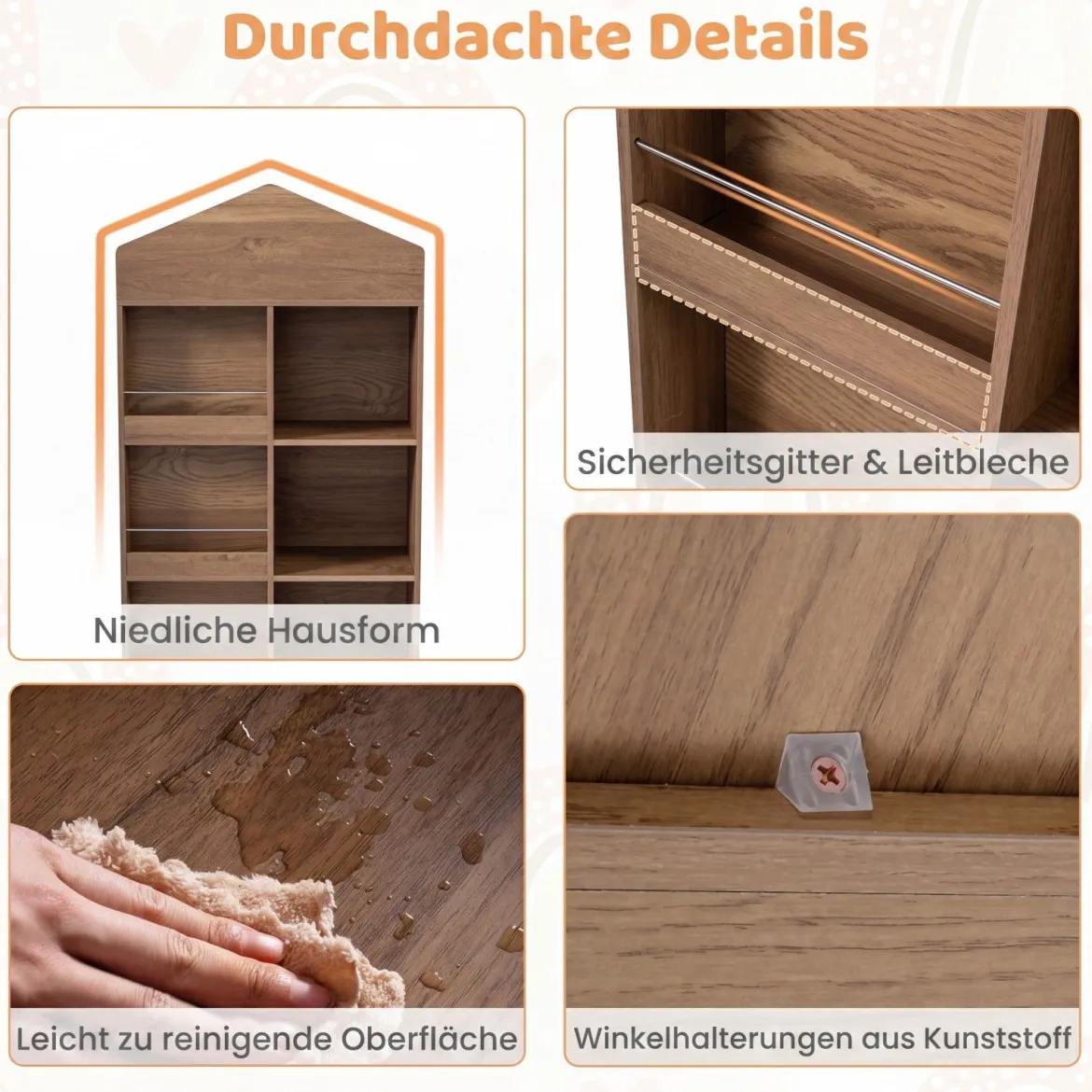 Montessori Kinderregal 116cm Bücherregal Kinder Holz & Spielzeugaufbewahrung Natur