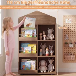 Montessori Kinderregal 116cm Bücherregal Kinder Holz & Spielzeugaufbewahrung Natur