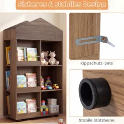 Montessori Kinderregal 116cm Bücherregal Kinder Holz & Spielzeugaufbewahrung Natur