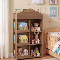 Montessori Kinderregal 116cm Bücherregal Kinder Holz & Spielzeugaufbewahrung Natur