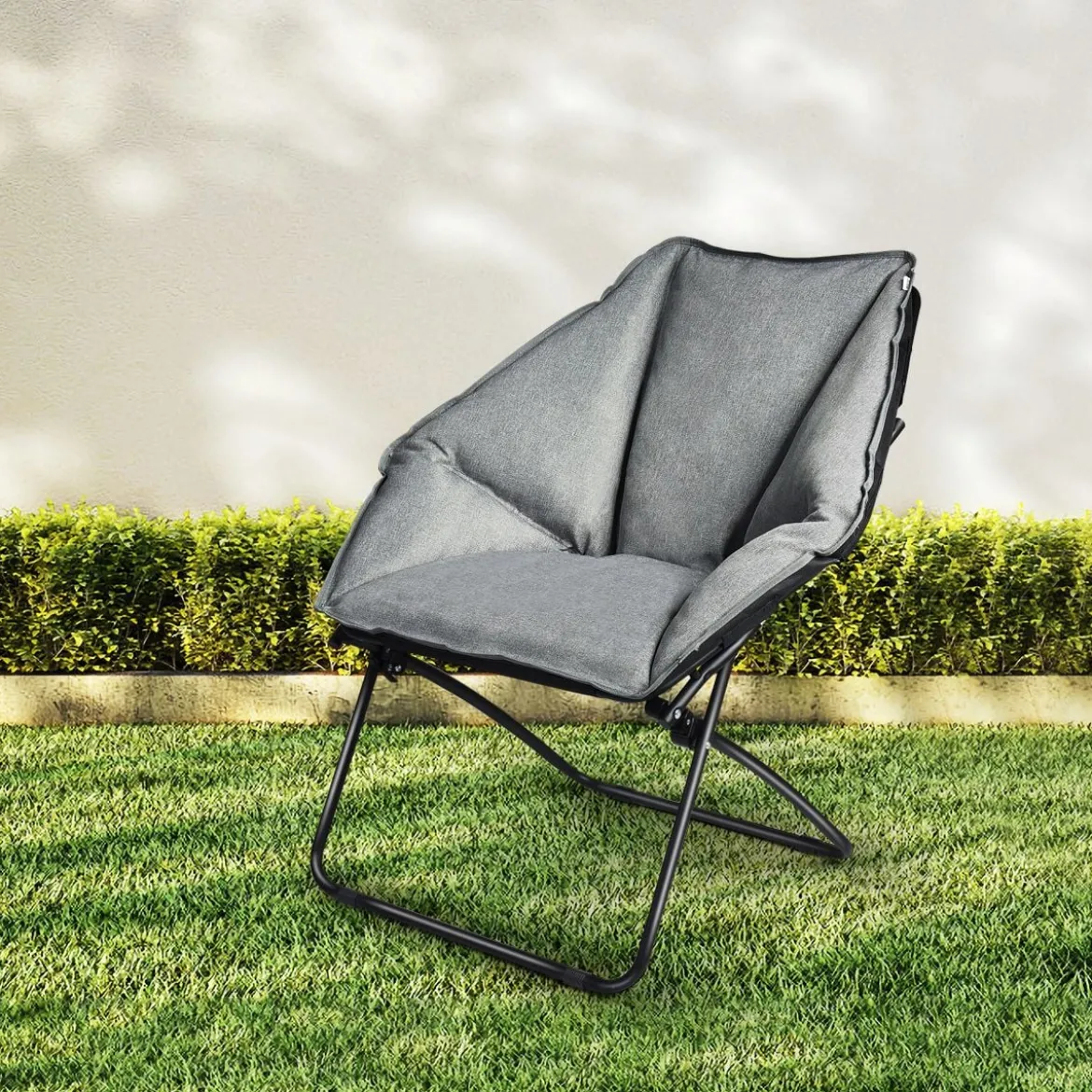 Moon Chair Gepolsterte Klappstuhl Campingstuhl Mondstuhl faltbar Klappsessel 85 x 78 x 87 cm Grau