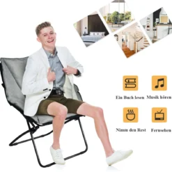 Moon Chair Gepolsterte Klappstuhl Campingstuhl Mondstuhl faltbar Klappsessel 85 x 78 x 87 cm Grau