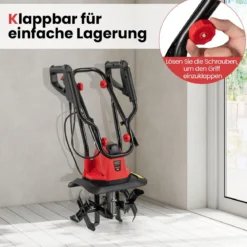 Motorhacke elektrisch 750W | Arbeitsbreite 32 cm | Arbeitstiefe 22 cm | 380 U/min Elektro Bodenhacke mit Schutzschalter & Handgriff 32,5 x 24 x 138 cm Rot