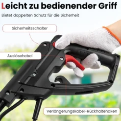 Motorhacke elektrisch 1200W | Arbeitsbreite 36 cm | Arbeitstiefe 22 cm | 380 U/min klappbarer Gartenfräse 36,5 x 24 x 138 cm Rot
