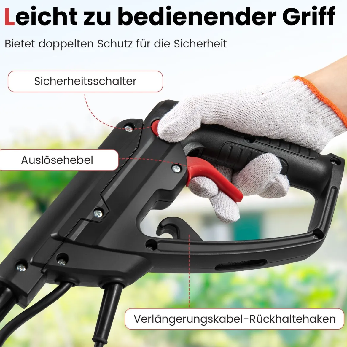Motorhacke elektrisch 1200W | Arbeitsbreite 36 cm | Arbeitstiefe 22 cm | 380 U/min klappbarer Gartenfräse 36,5 x 24 x 138 cm Rot