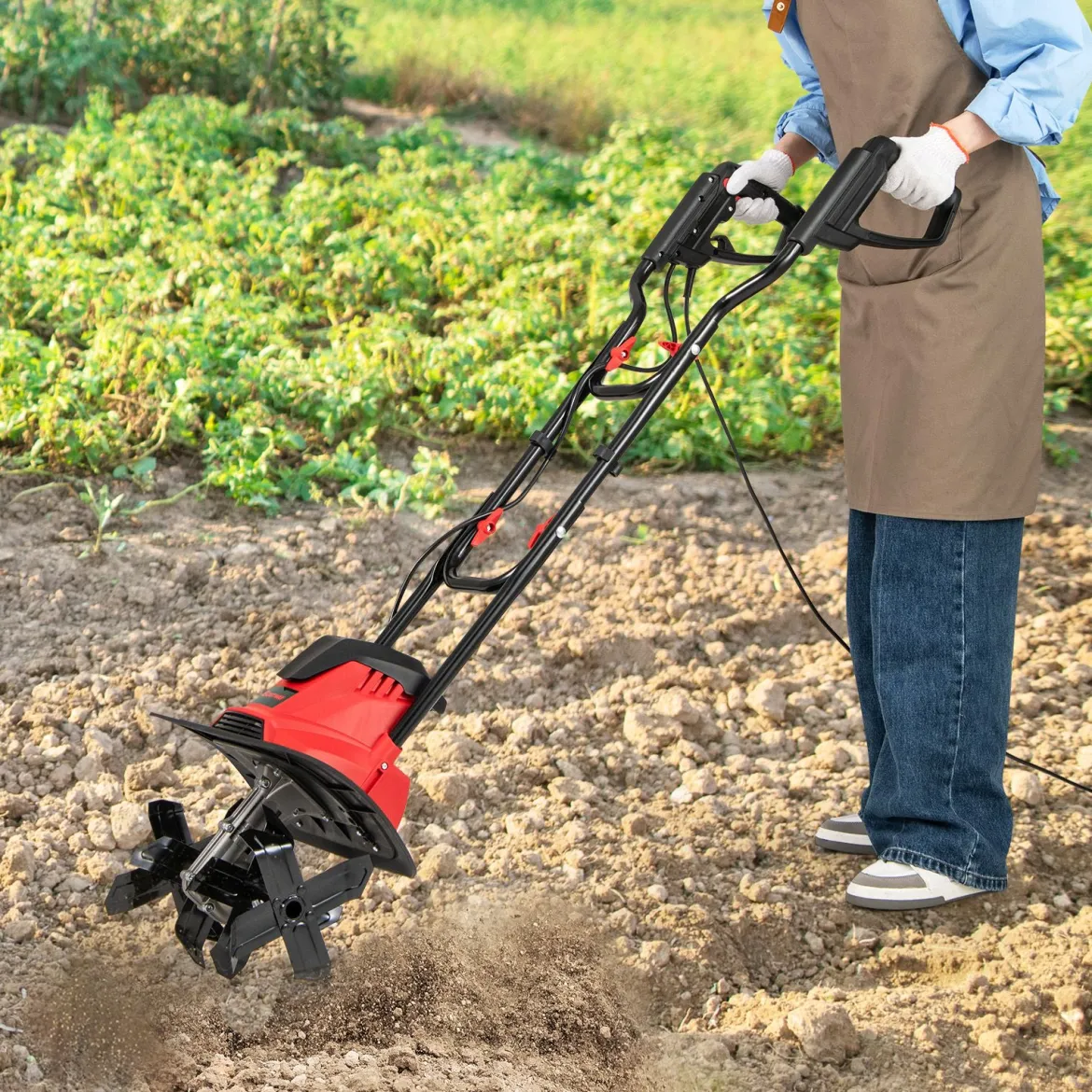 Motorhacke elektrisch 1200W | Arbeitsbreite 36 cm | Arbeitstiefe 22 cm | 380 U/min klappbarer Gartenfräse 36,5 x 24 x 138 cm Rot