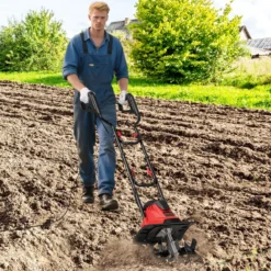 Motorhacke elektrisch 1200W | Arbeitsbreite 36 cm | Arbeitstiefe 22 cm | 380 U/min klappbarer Gartenfräse 36,5 x 24 x 138 cm Rot