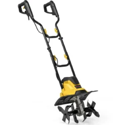 Motorhacke elektrisch 1200W | Arbeitsbreite 36 cm | Arbeitstiefe 22 cm | 380 U/min Elektro Bodenhacke mit Schutzschalter & Handgriff 36,5 x 24 x 138 cm Gelb