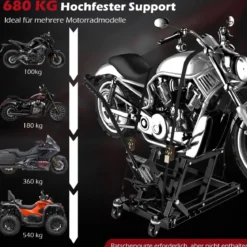 Motorrad Hebebühne bis zu 680kg 3-stufig Höhenverstellbarer Hydraulischer Motorradheber
