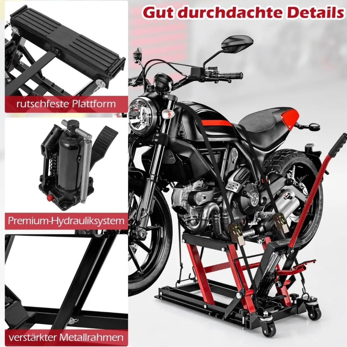 Motorrad Hebebühne bis zu 680kg 3-stufig Höhenverstellbarer Hydraulischer Motorradheber