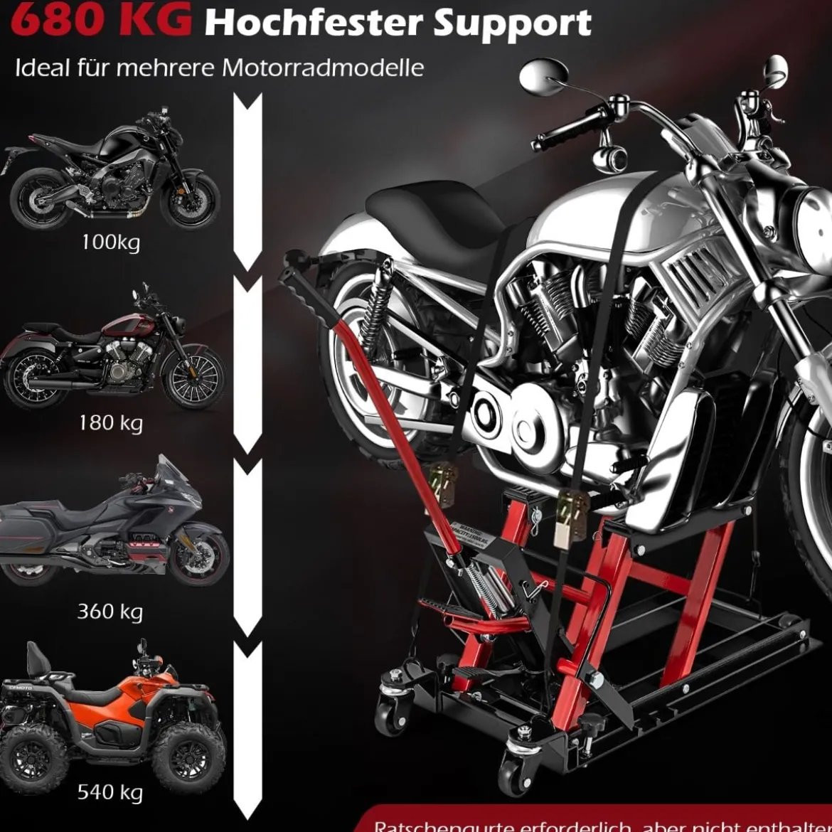 Motorrad Hebebühne bis zu 680kg 3-stufig Höhenverstellbarer Hydraulischer Motorradheber