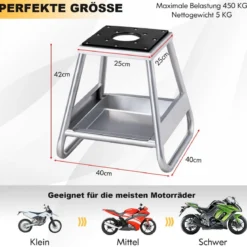Motorradständer hochbelastbarer Metallständer mit rutschfester Oberfläche Silber