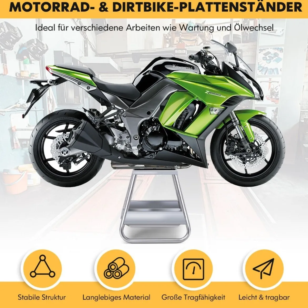 Motorradständer hochbelastbarer Metallständer mit rutschfester Oberfläche Silber